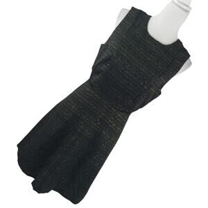 KENSIE! LUXE BLACK TEXTURED FINISH, GOLD METALLIC WEAVE SLEEVELESS DRESS! SZ L